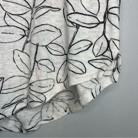 Cynthia Rowley Womens 100% Linen T Shirt Leaves White Sz L Basic Lightweight - Picture 2 of 9
